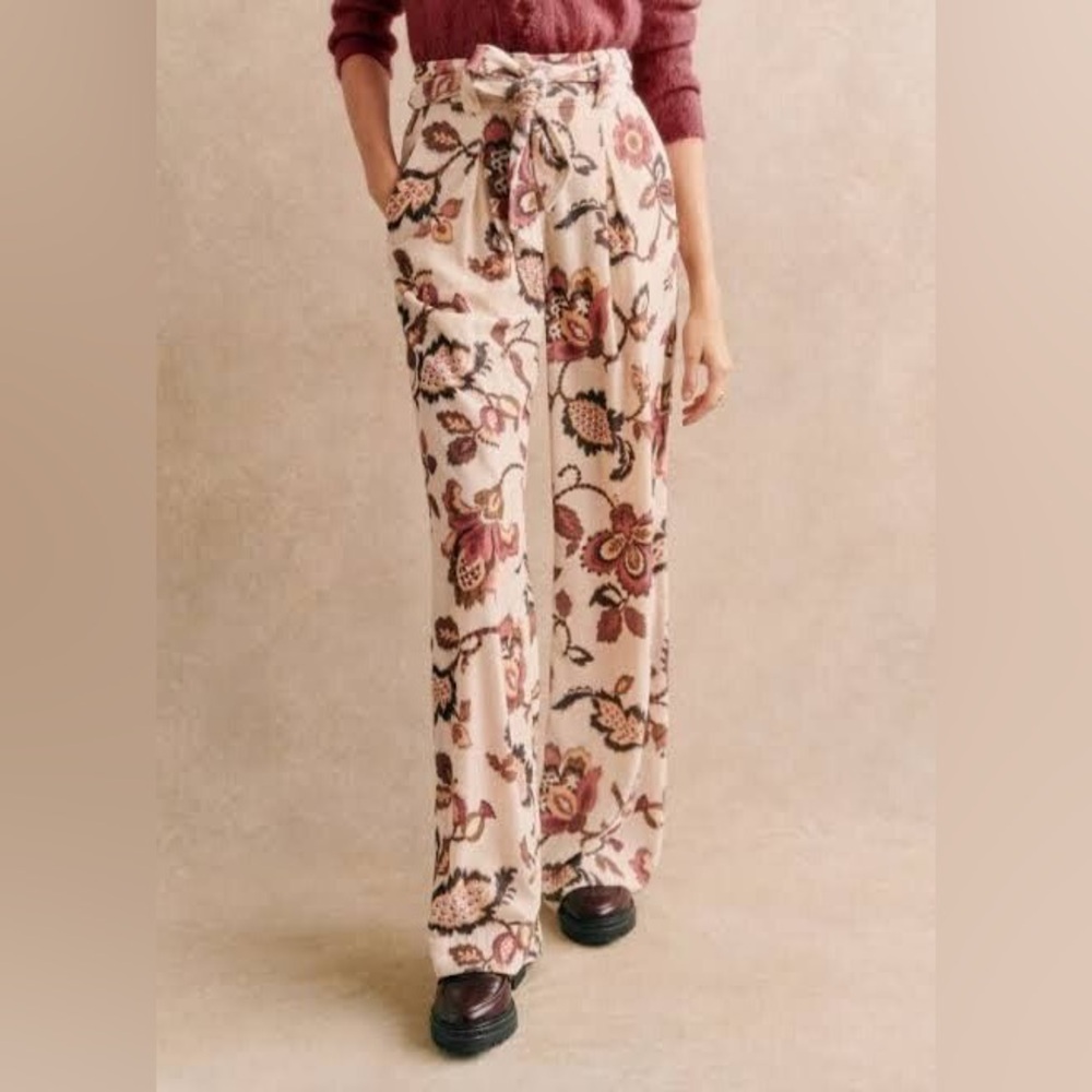 Sezane Neil velvet Trousers Size 38 Merveille Floral Pants